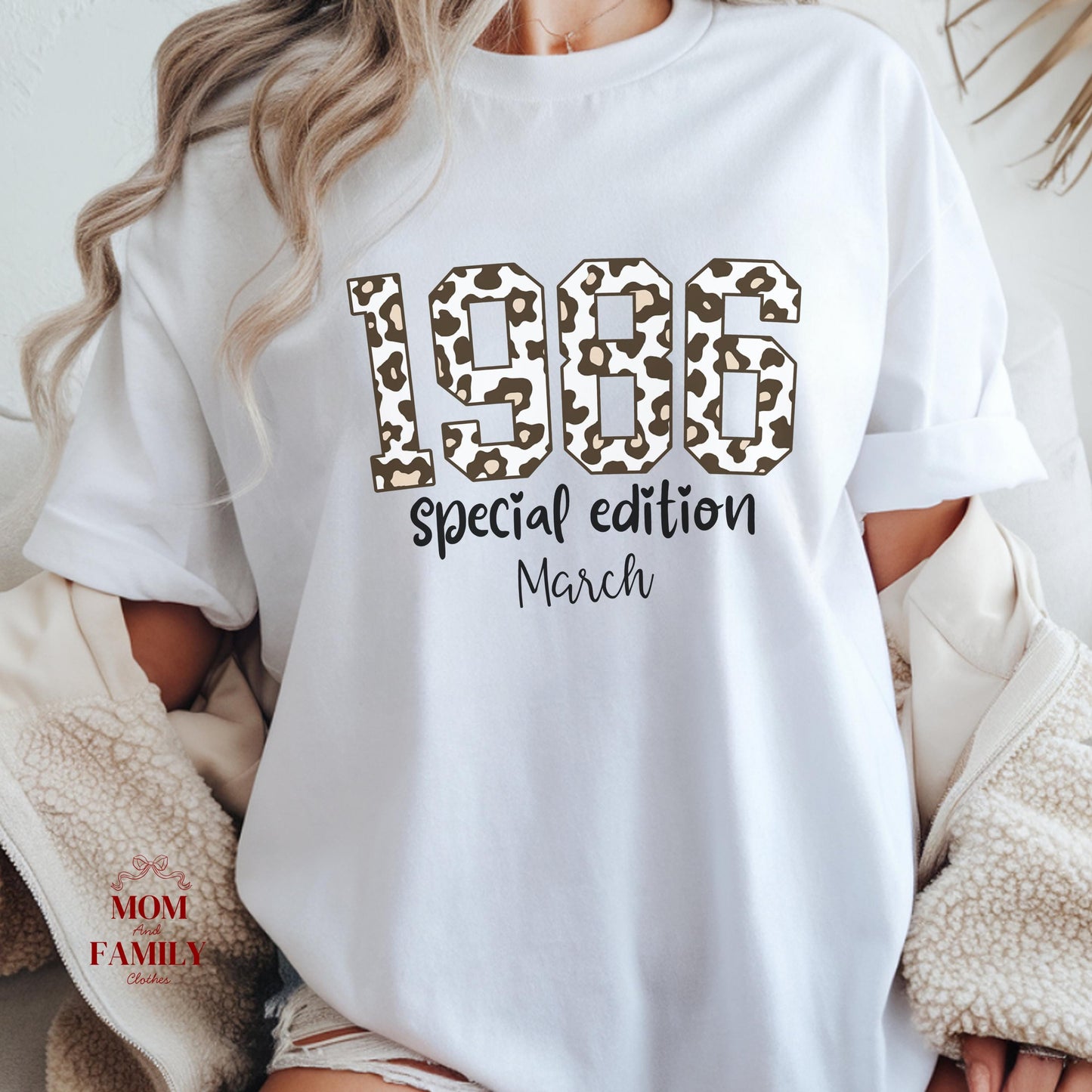 1986 Leopard Birthday Sweatshirt, 40th Birthday Gift For Her, Custom Birth Year Shirt, March Special Edition Retro Bday