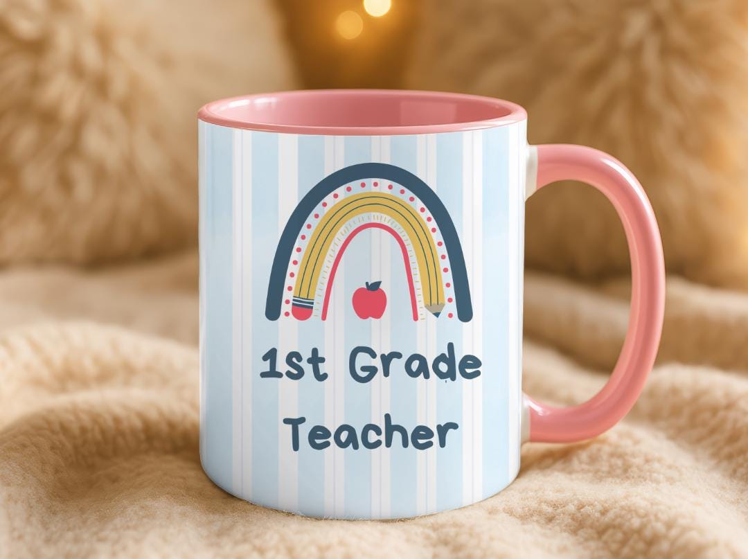 Personalized Grade Teacher Mug 11oz 15oz,Custom Rainbow Coffee Cup,Teacher Appreciation Gift, End of Year or Back to School Gift for Teacher