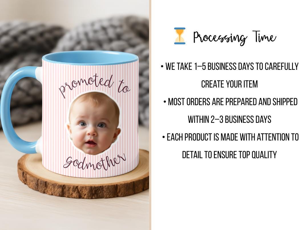 Promoted to Godmother Custom Photo Mug | Baby Face Godparent Proposal Gift | Cute Pregnancy Reveal for Aunt, Godmom, Madrina | Baptism Gift