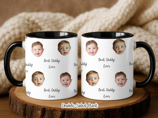 Best Daddy Ever Custom Photo Mug • Multiple Baby Face Mug • Personalized Gift for Dad • ¡ Cute Custom Daddy Coffee Cup