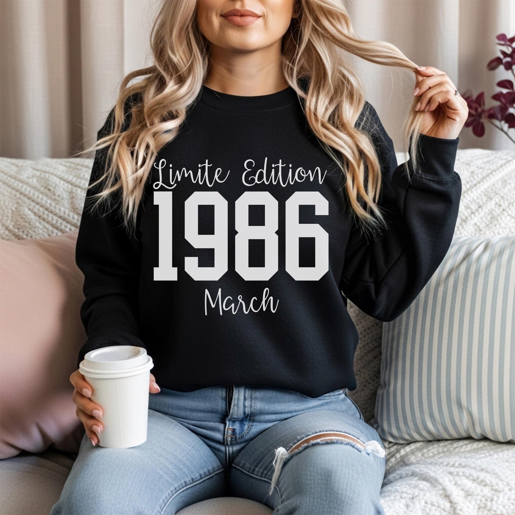 1986 Birthday Shirt, 40th Birthday Gift, Vintage 1986 Sweatshirt, Custom Year Hoodie, Born In 1986 Retro March Edition