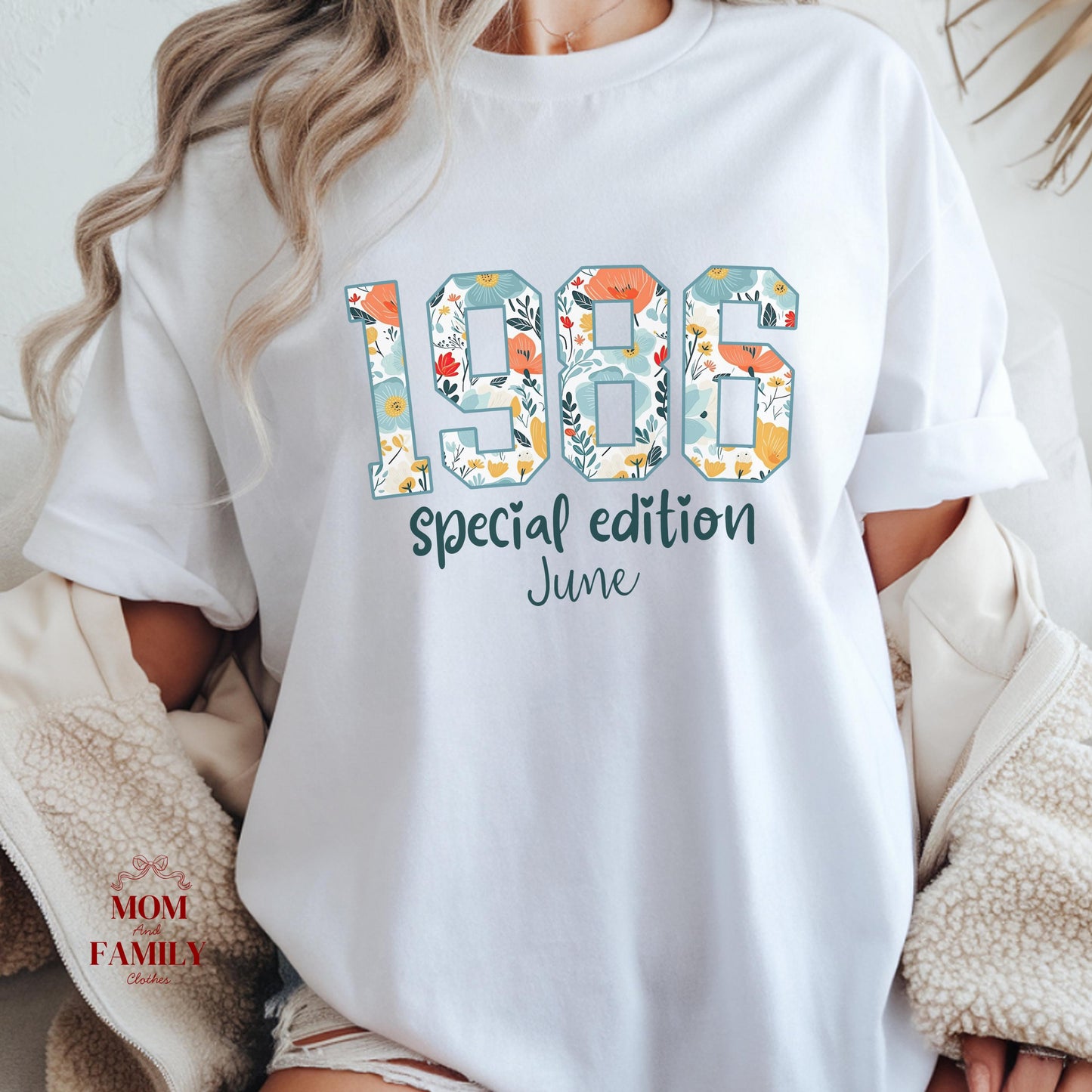 1986 Birthday Sweatshirt, 40th Birthday Gift For Her, Floral 1986 Shirt, Custom Birth Year Crewneck, June Special Edition