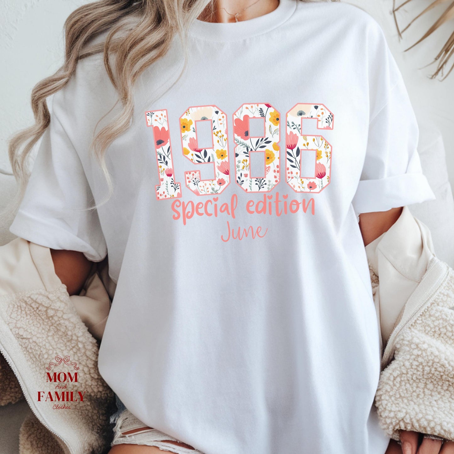 1986 Birthday Sweatshirt, 40th Birthday Gift For Her, Floral 1986 Shirt, Custom Birth Year Crewneck, June Special Edition