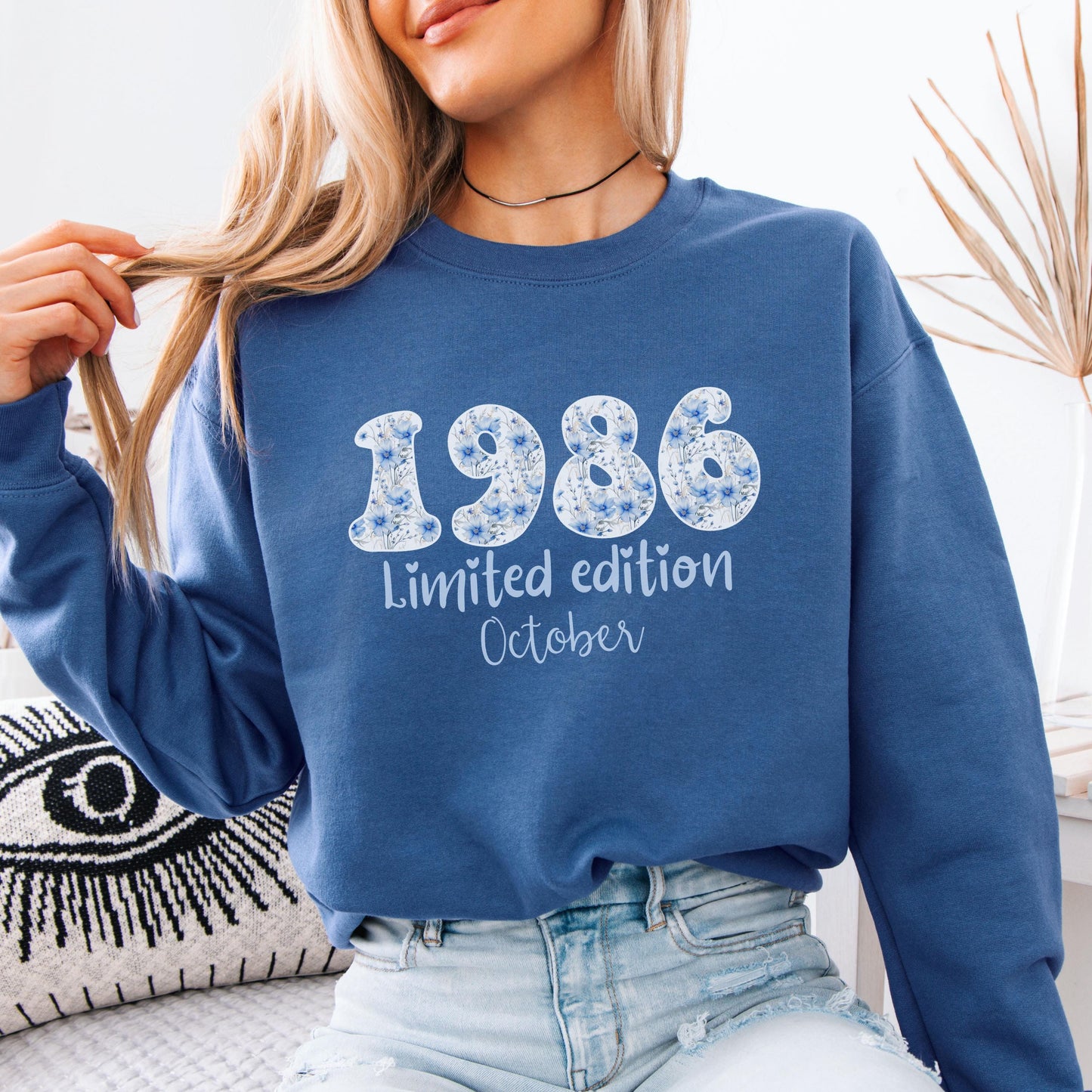 1986 Birthday Sweatshirt, 40th Birthday Gift For Her, Floral 1986 Shirt, Custom Birth Year Crewneck, June Special Edition
