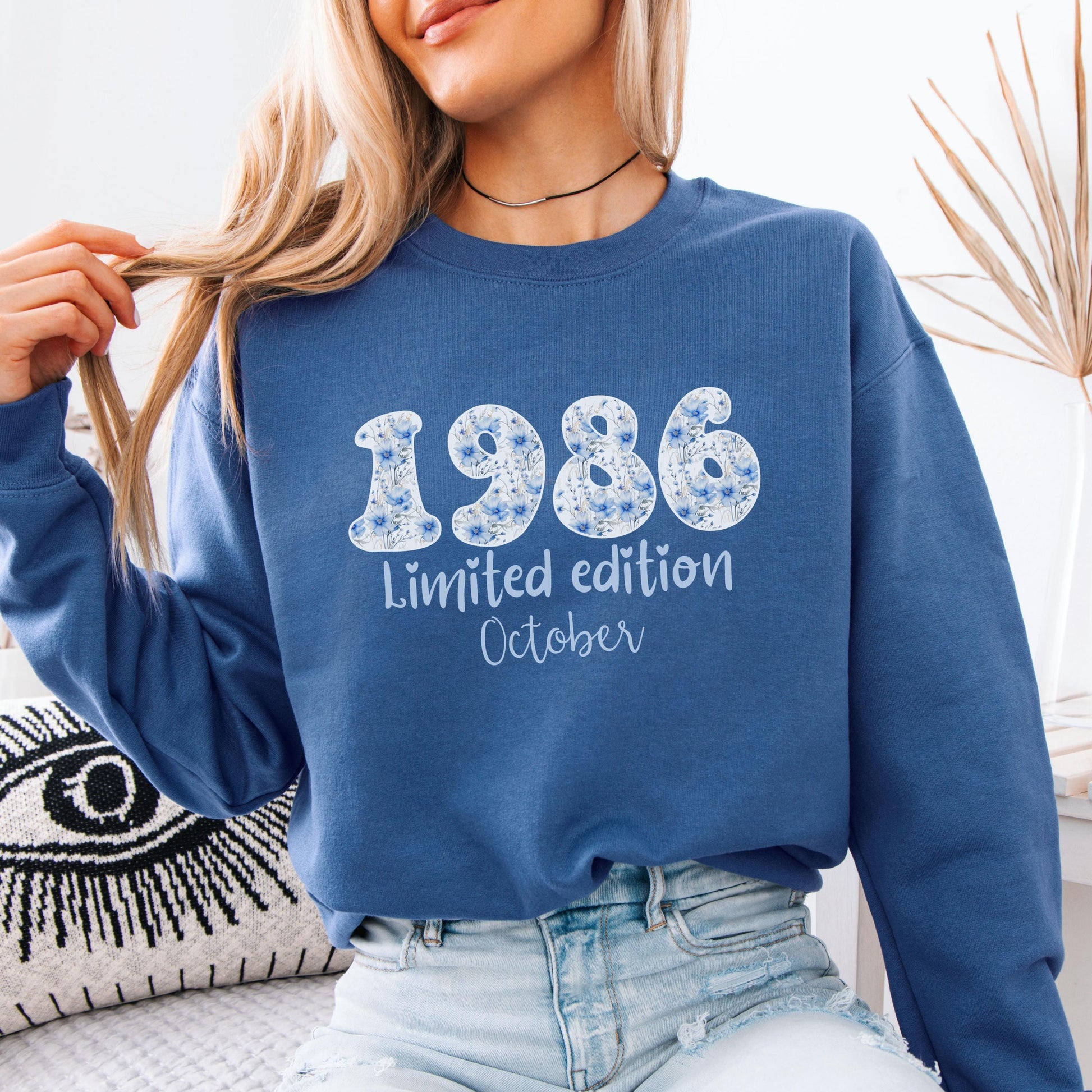 1986 Birthday Sweatshirt, 40th Birthday Gift For Her, Floral 1986 Shirt, Custom Birth Year Crewneck, June Special Edition