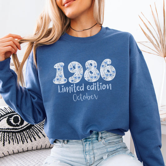 1986 Birthday Sweatshirt, 40th Birthday Gift For Her, Floral 1986 Shirt, Custom Birth Year Crewneck, June Special Edition