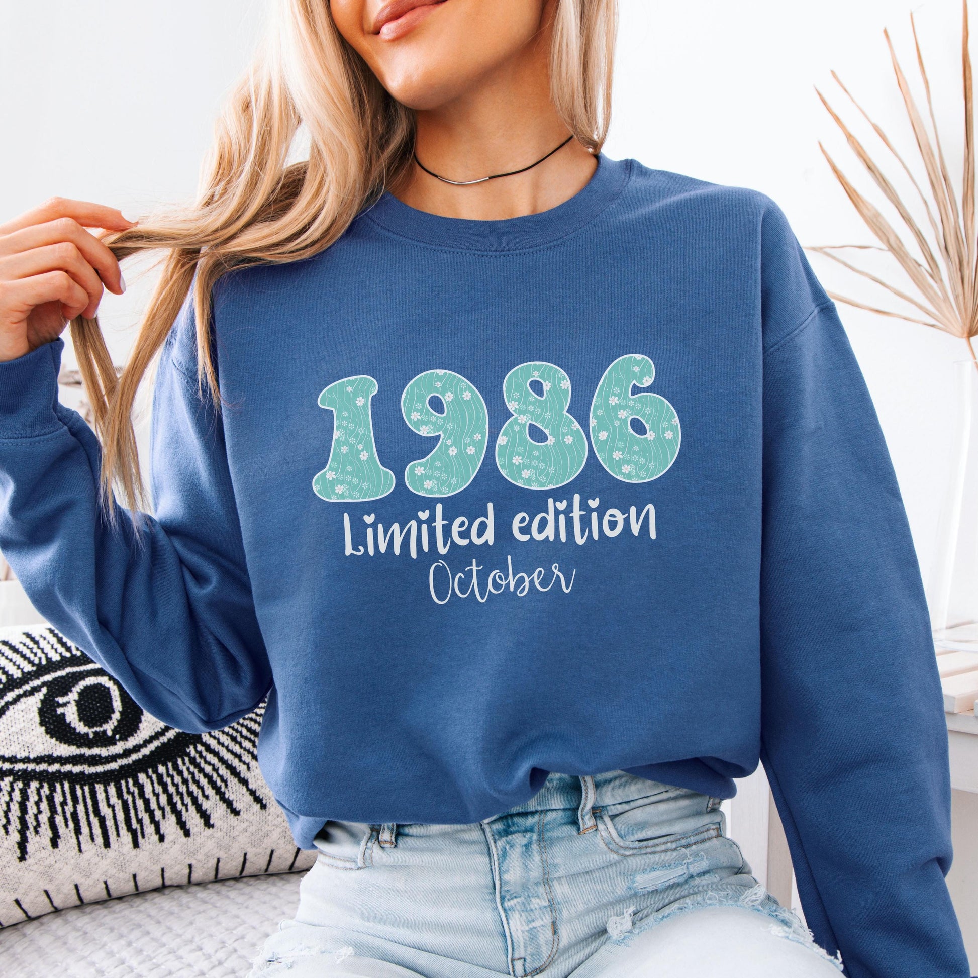 1986 Birthday Sweatshirt, 40th Birthday Gift For Her, Floral 1986 Shirt, Custom Birth Year Crewneck, June Special Edition