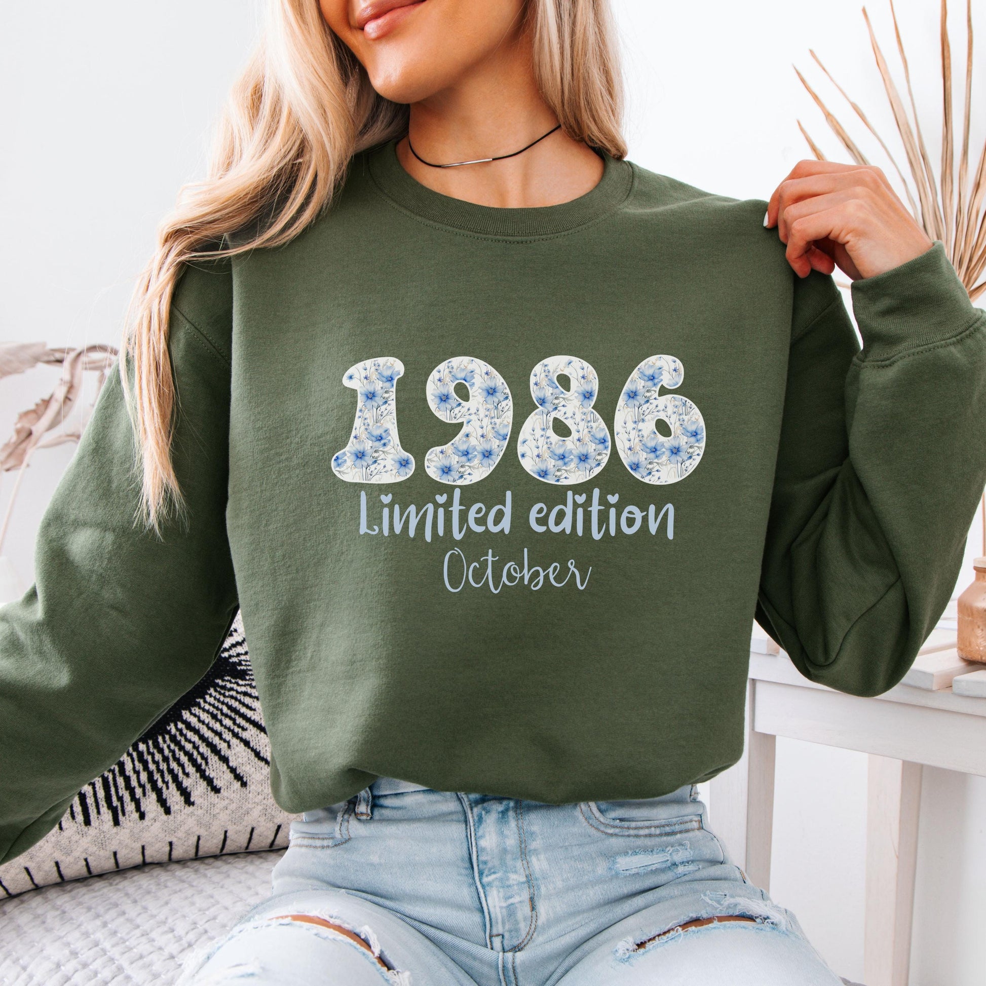 1986 Birthday Sweatshirt, 40th Birthday Gift For Her, Floral 1986 Shirt, Custom Birth Year Crewneck, June Special Edition