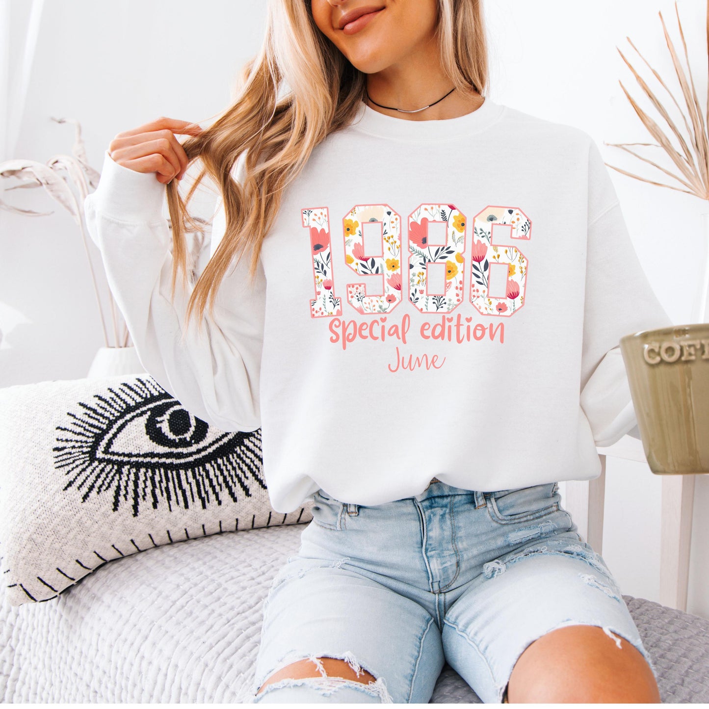 1986 Birthday Sweatshirt, 40th Birthday Gift For Her, Floral 1986 Shirt, Custom Birth Year Crewneck, June Special Edition