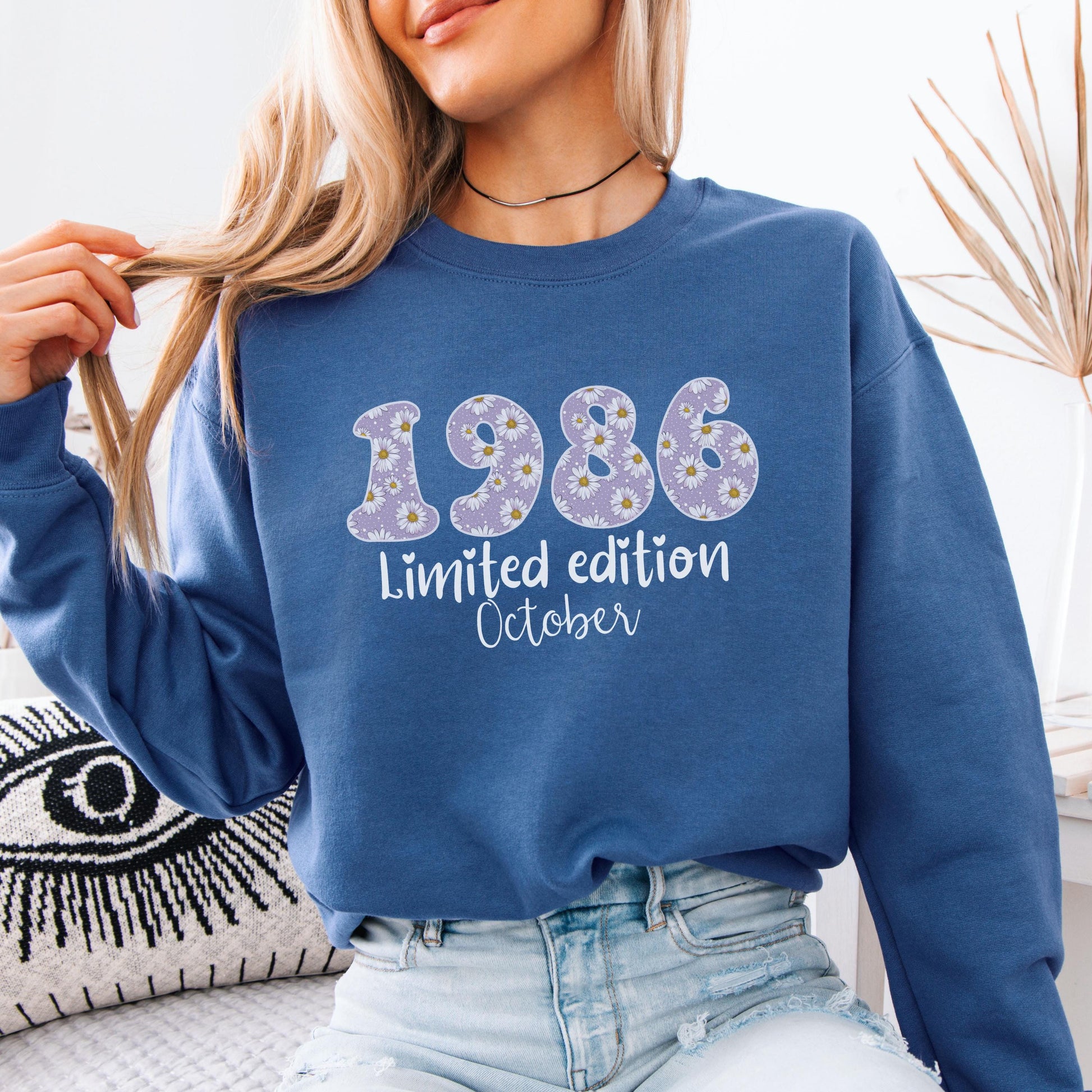 1986 Birthday Sweatshirt, 40th Birthday Gift For Her, Floral 1986 Shirt, Custom Birth Year Crewneck, June Special Edition