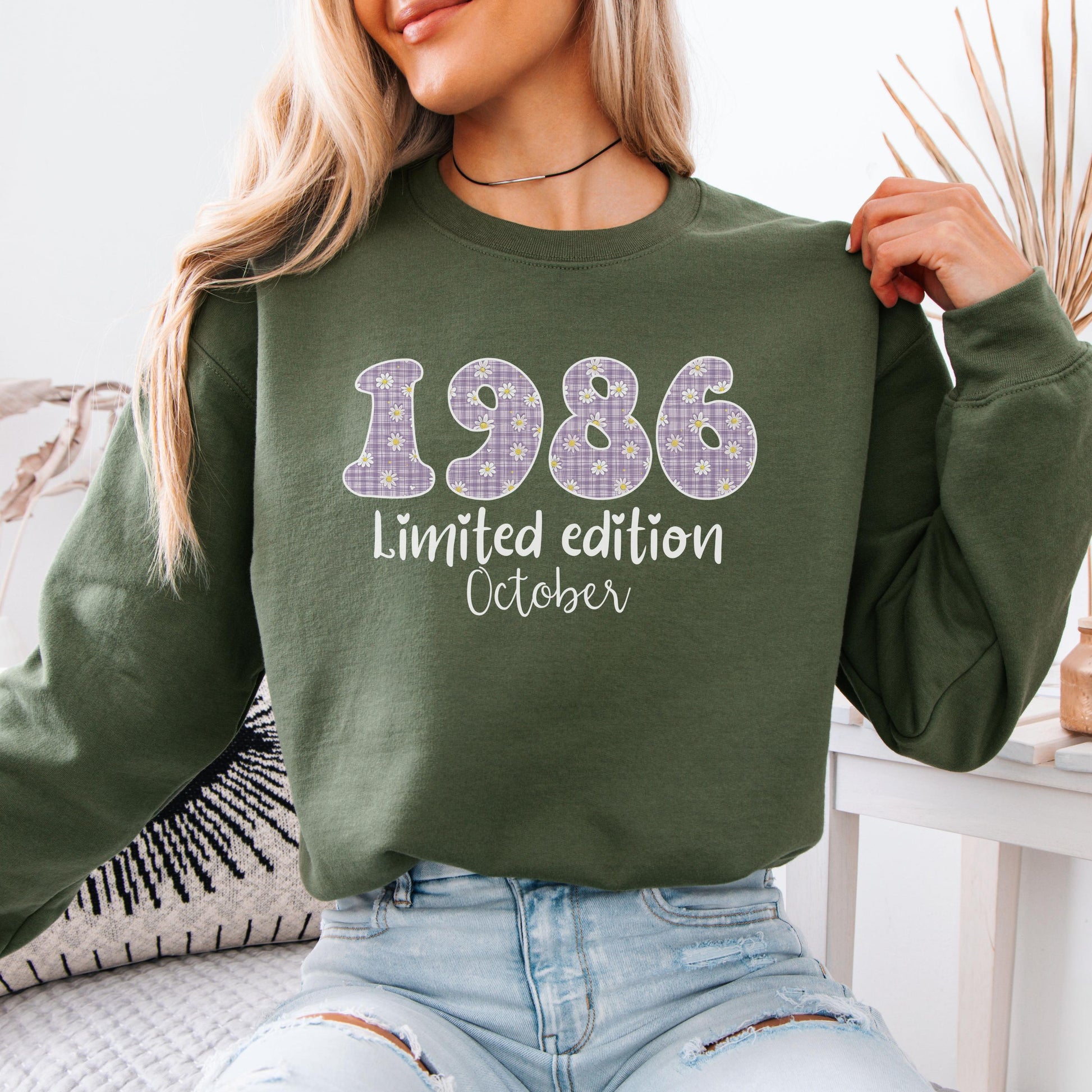 1986 Birthday Sweatshirt, 40th Birthday Gift For Her, Floral 1986 Shirt, Custom Birth Year Crewneck, June Special Edition