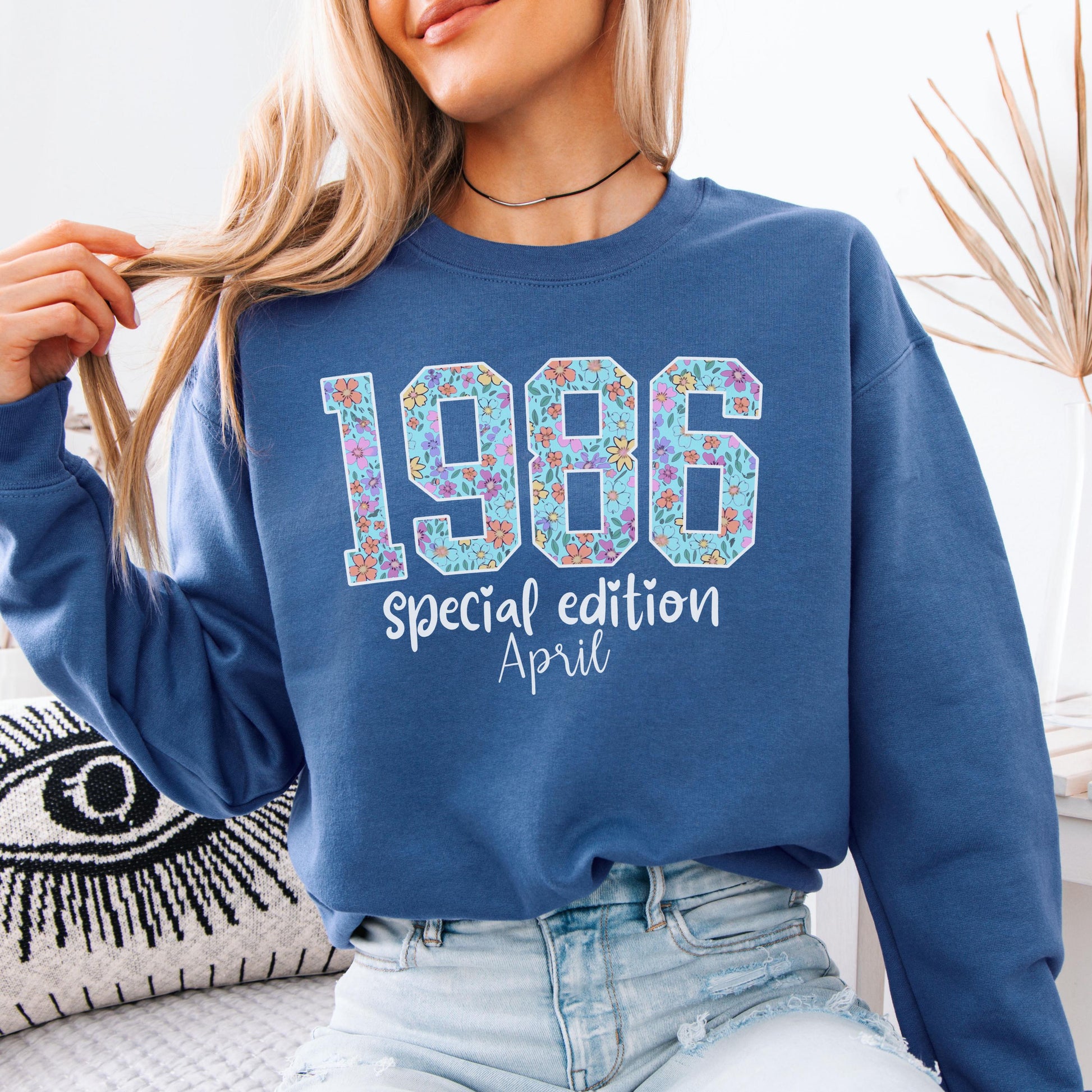 1986 Birthday Sweatshirt, 40th Birthday Gift For Her, Floral 1986 Shirt, Custom Birth Year Crewneck, June Special Edition