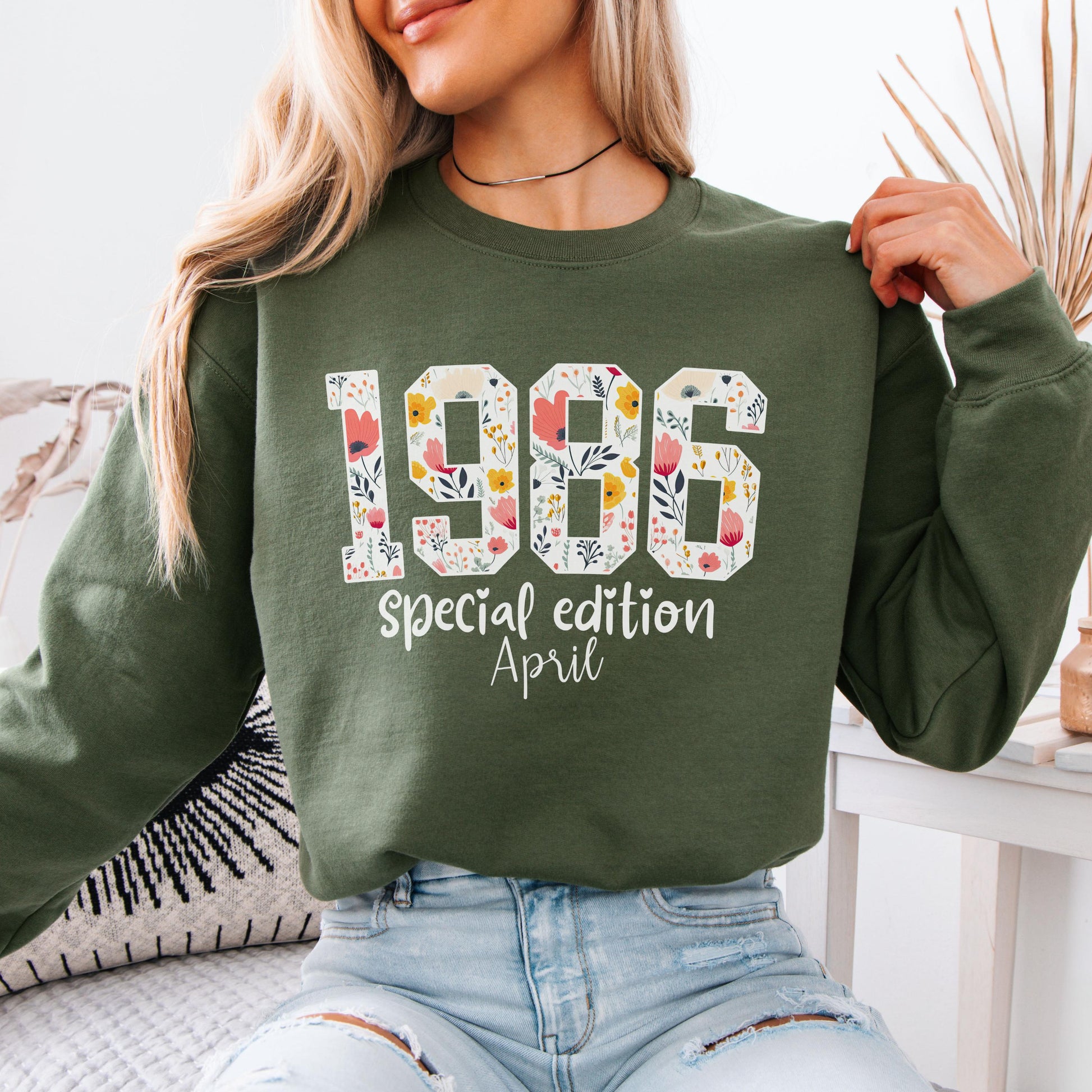 1986 Birthday Sweatshirt, 40th Birthday Gift For Her, Floral 1986 Shirt, Custom Birth Year Crewneck, June Special Edition