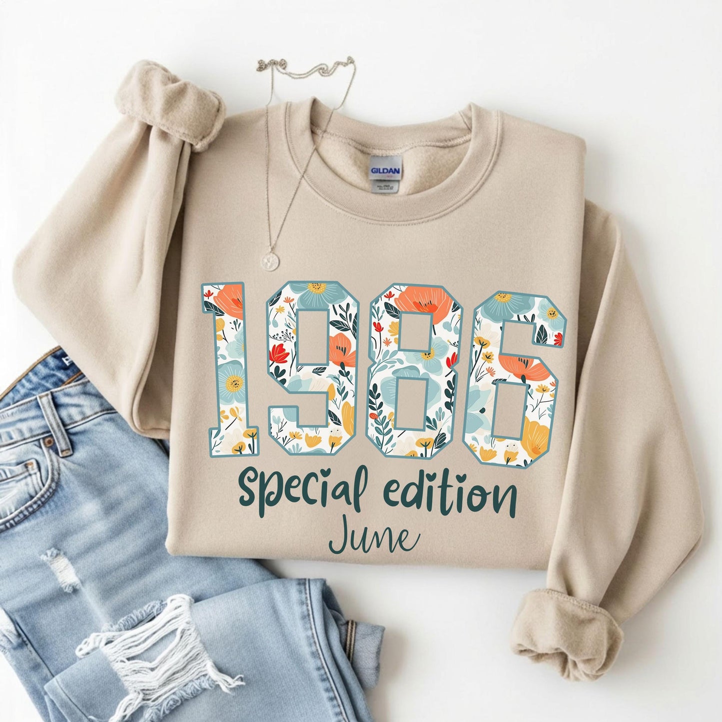 1986 Birthday Sweatshirt, 40th Birthday Gift For Her, Floral 1986 Shirt, Custom Birth Year Crewneck, June Special Edition