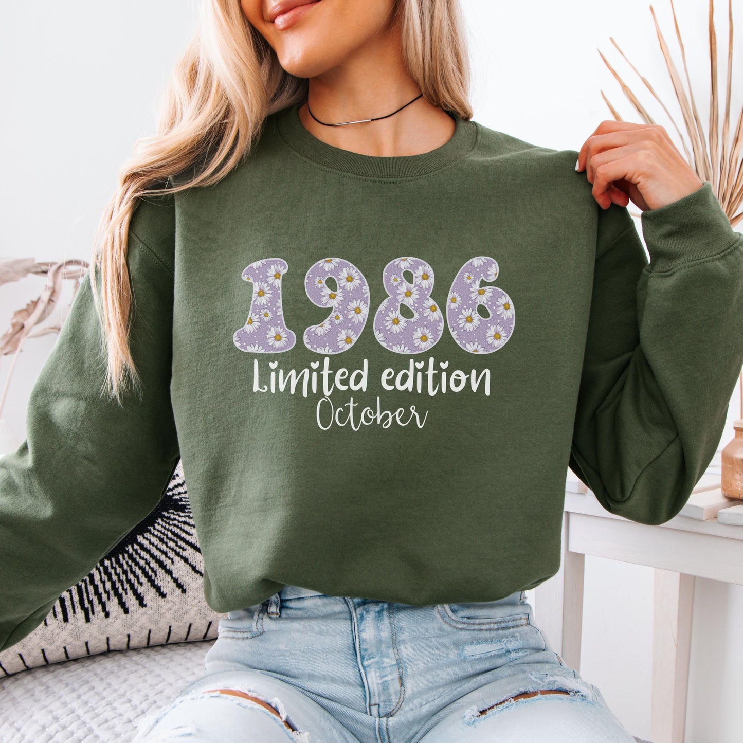 1986 Birthday Sweatshirt, 40th Birthday Gift For Her, Floral 1986 Shirt, Custom Birth Year Crewneck, June Special Edition