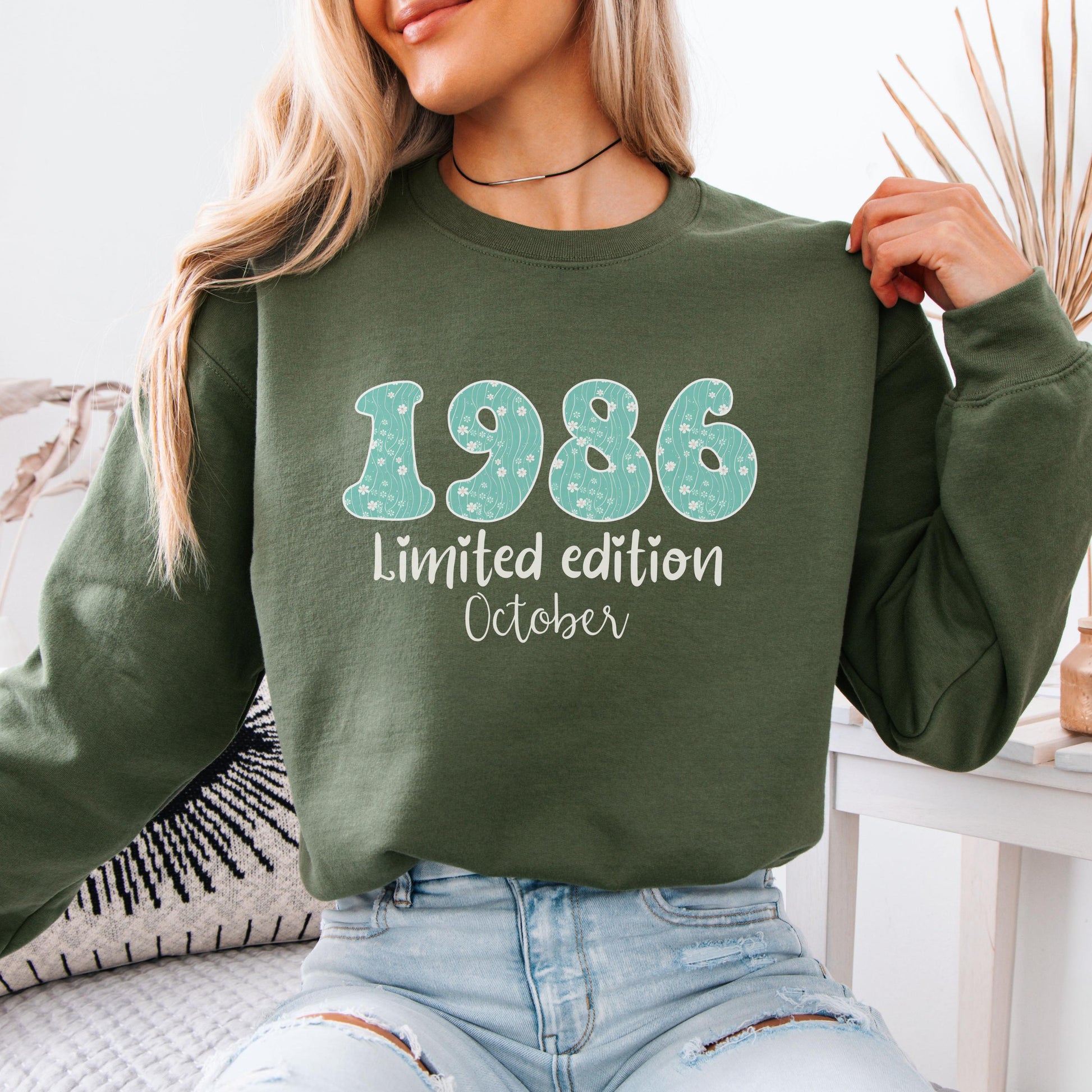 1986 Birthday Sweatshirt, 40th Birthday Gift For Her, Floral 1986 Shirt, Custom Birth Year Crewneck, June Special Edition