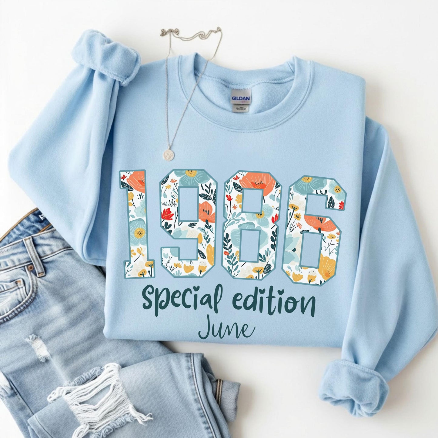 1986 Birthday Sweatshirt, 40th Birthday Gift For Her, Floral 1986 Shirt, Custom Birth Year Crewneck, June Special Edition