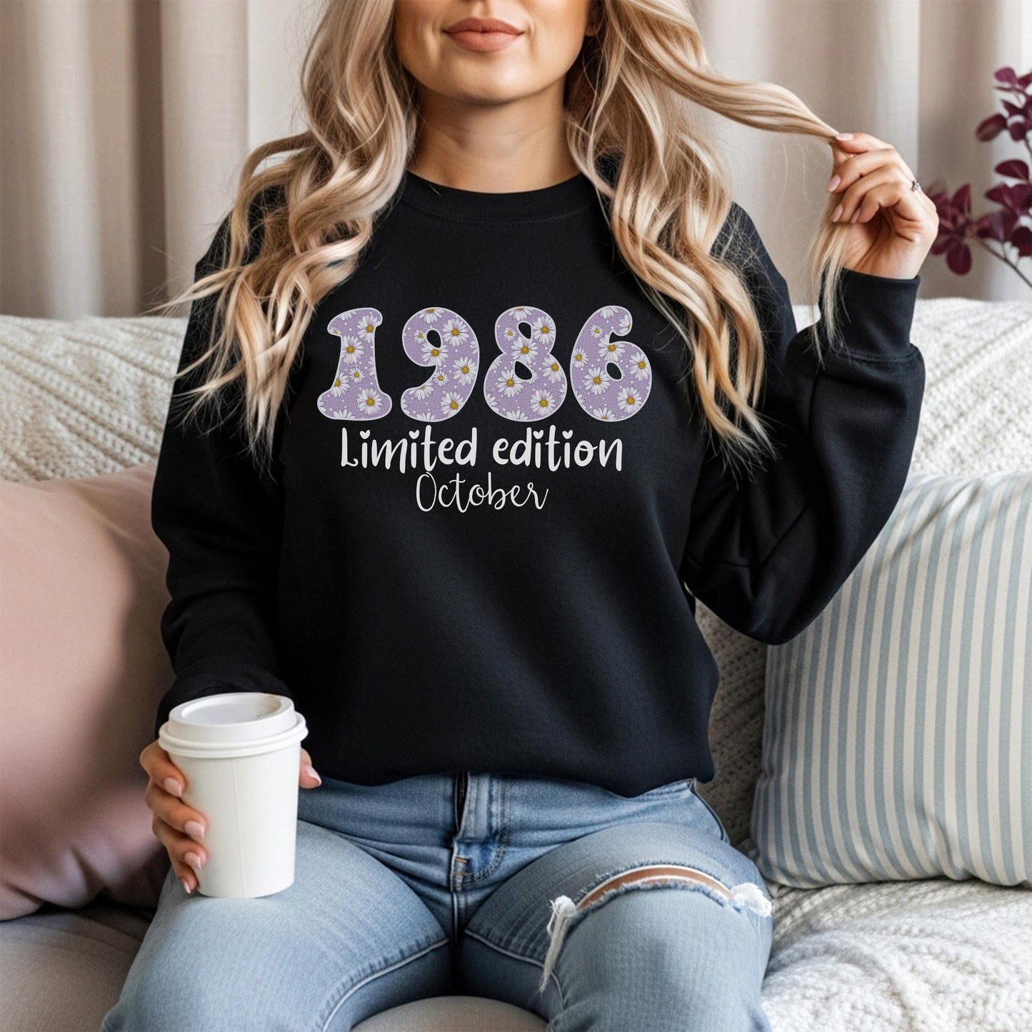 1986 Birthday Sweatshirt, 40th Birthday Gift For Her, Floral 1986 Shirt, Custom Birth Year Crewneck, June Special Edition