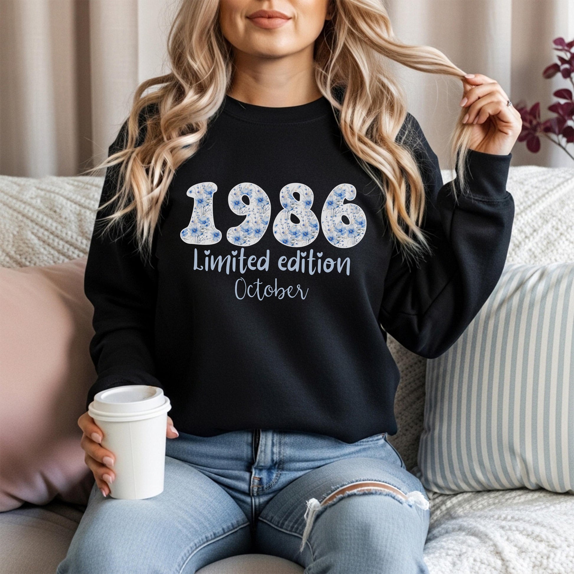 1986 Birthday Sweatshirt, 40th Birthday Gift For Her, Floral 1986 Shirt, Custom Birth Year Crewneck, June Special Edition