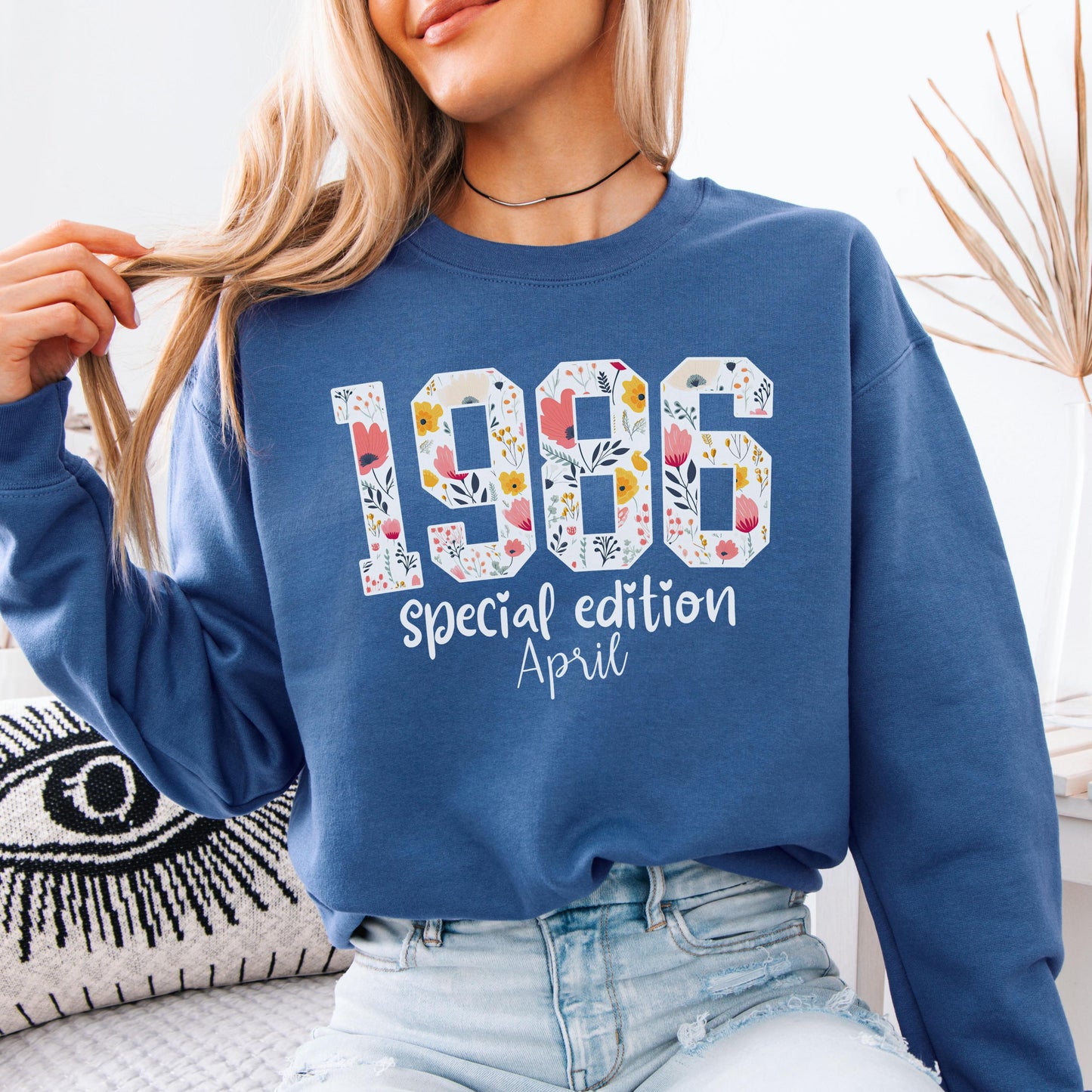 1986 Birthday Sweatshirt, 40th Birthday Gift For Her, Floral 1986 Shirt, Custom Birth Year Crewneck, June Special Edition