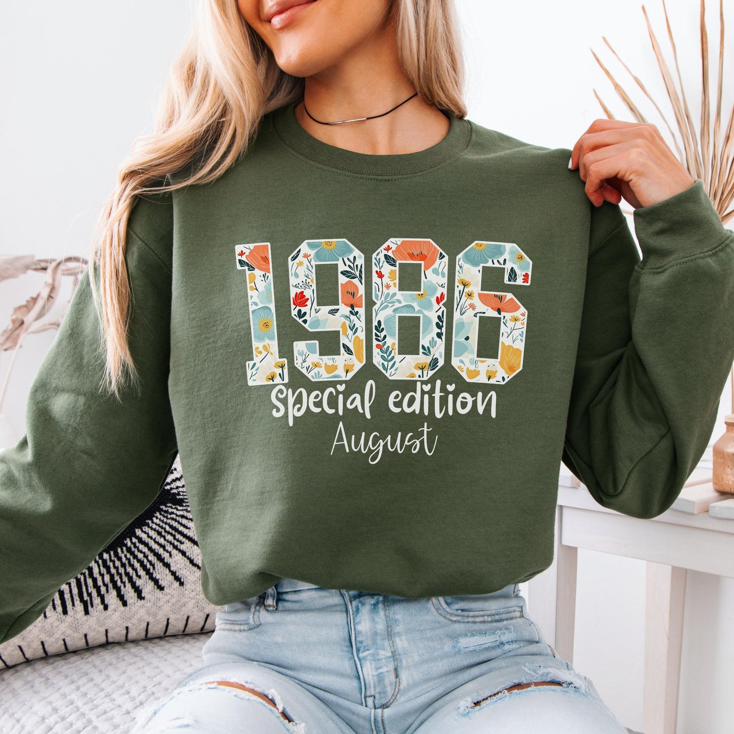 1986 Birthday Sweatshirt, 40th Birthday Gift For Her, Floral 1986 Shirt, Custom Birth Year Crewneck, June Special Edition