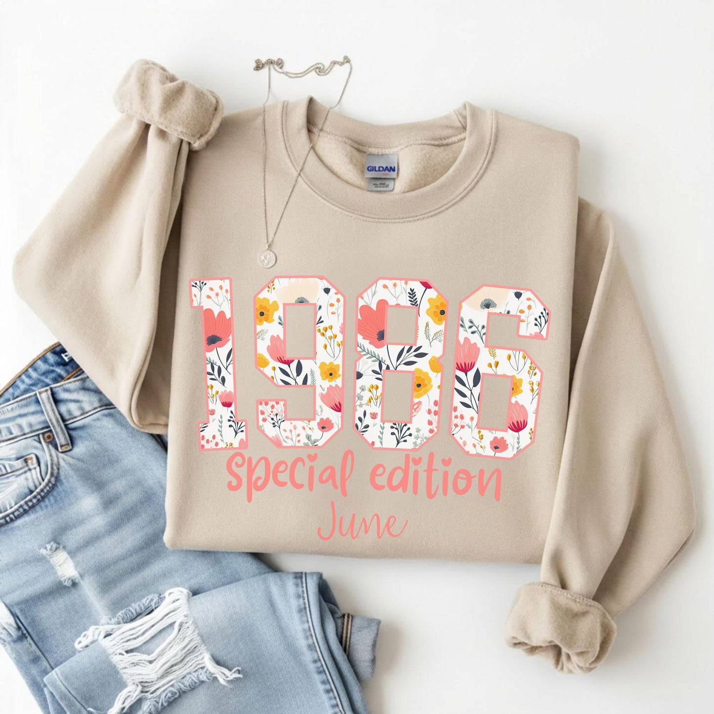1986 Birthday Sweatshirt, 40th Birthday Gift For Her, Floral 1986 Shirt, Custom Birth Year Crewneck, June Special Edition