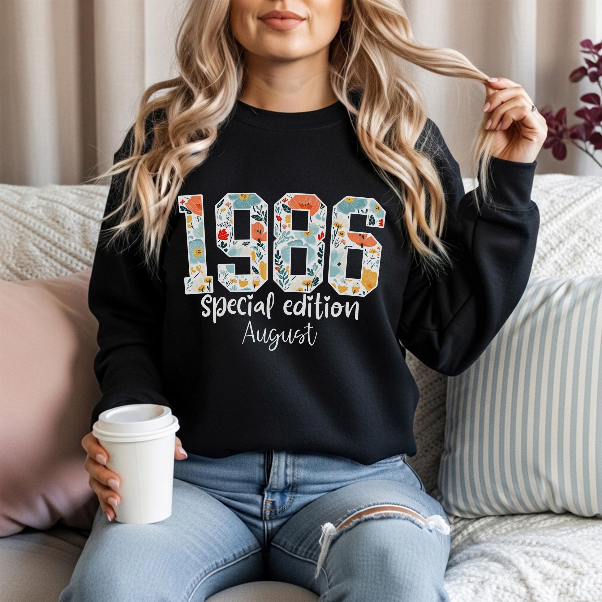 1986 Birthday Sweatshirt, 40th Birthday Gift For Her, Floral 1986 Shirt, Custom Birth Year Crewneck, June Special Edition