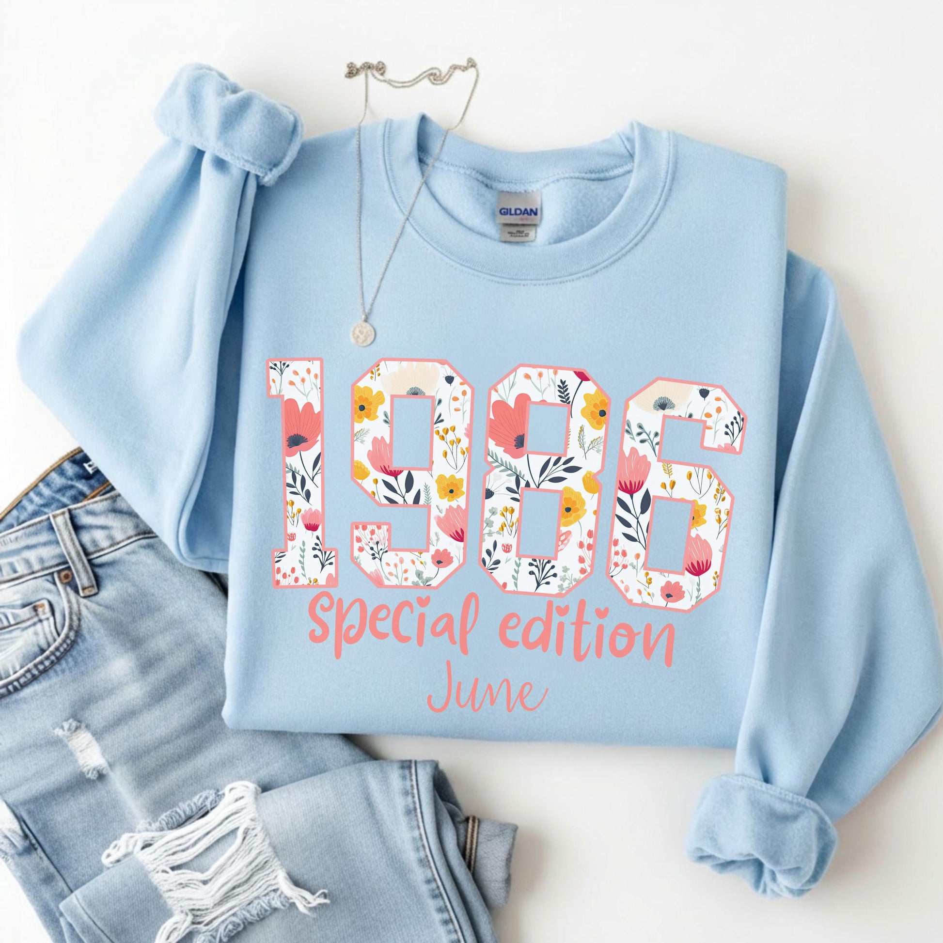 1986 Birthday Sweatshirt, 40th Birthday Gift For Her, Floral 1986 Shirt, Custom Birth Year Crewneck, June Special Edition