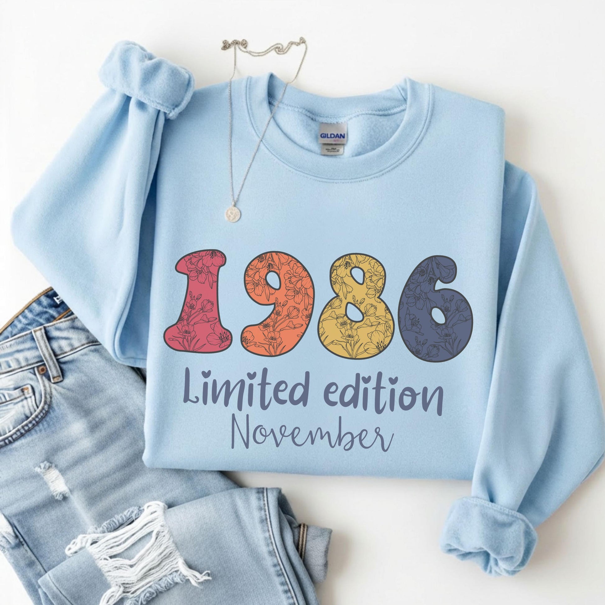 1986 Birthday Sweatshirt, 40th Birthday Gift For Her, Limited Edition 1986 Shirt, Custom Birth Year Crewneck, November Bday
