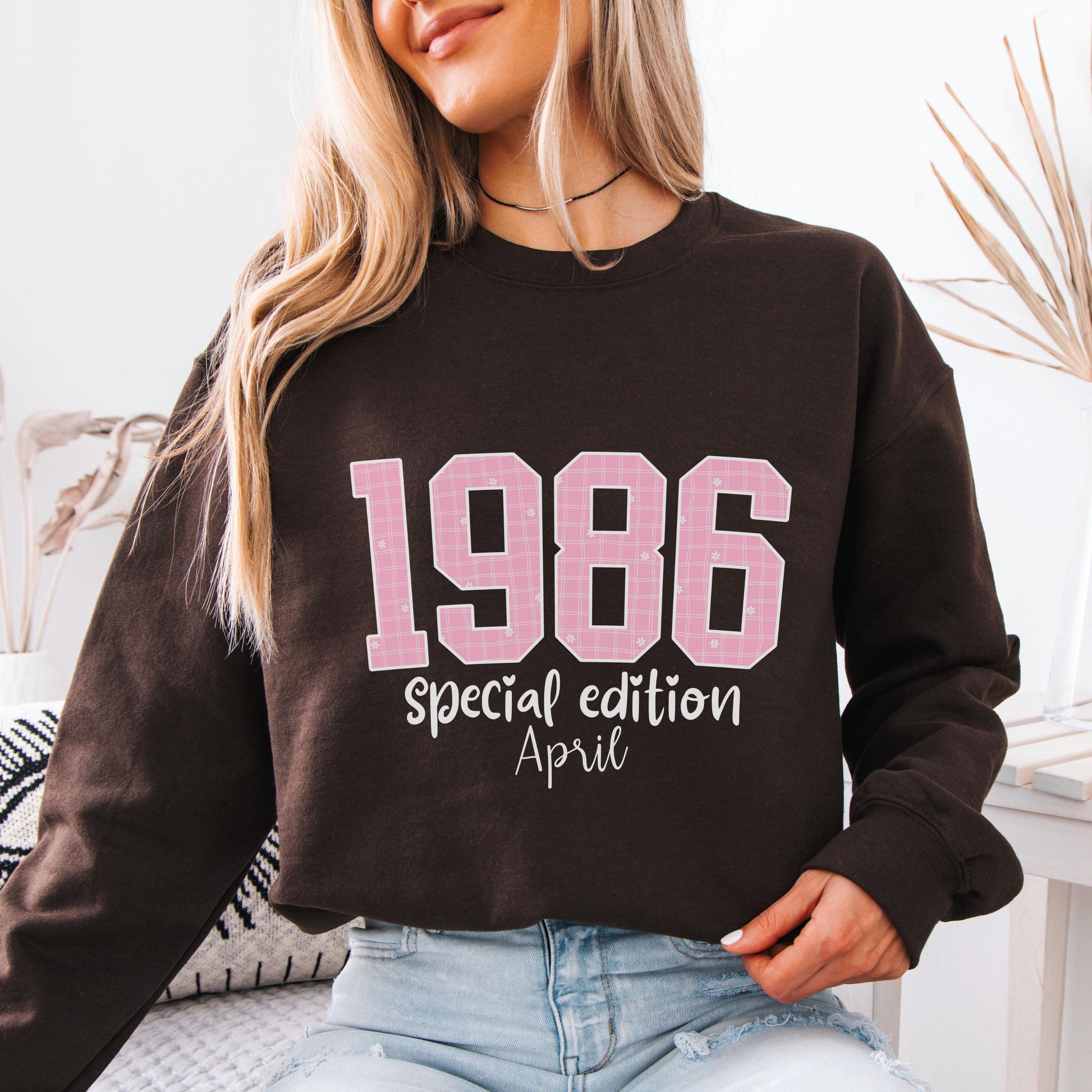 1986 Birthday Sweatshirt, 40th Birthday Gift For Her, Pink Retro 1986 Shirt, Custom Birth Year Crewneck, April Special Edition
