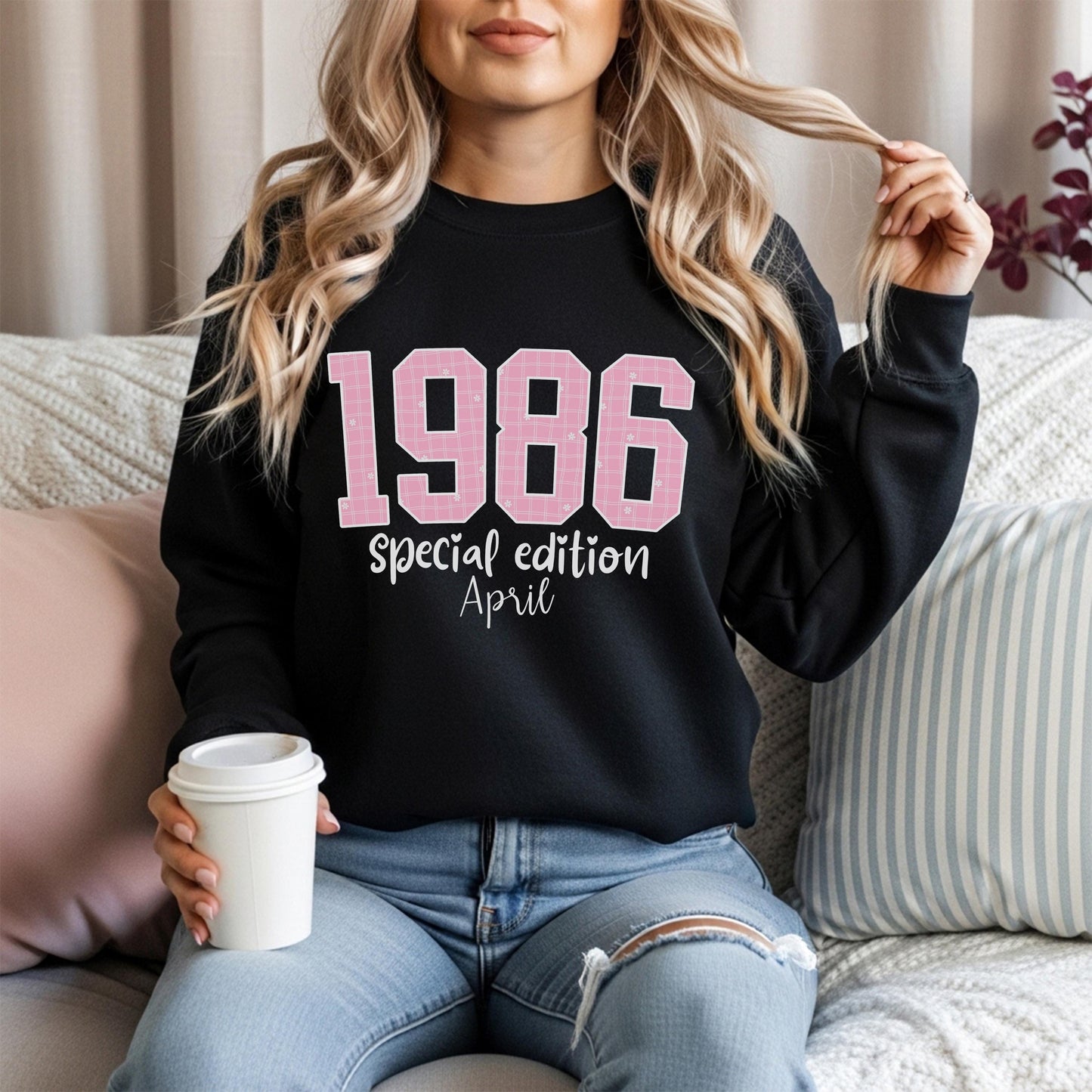 1986 Birthday Sweatshirt, 40th Birthday Gift For Her, Pink Retro 1986 Shirt, Custom Birth Year Crewneck, April Special Edition