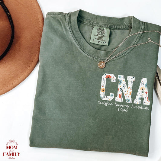 CNA Floral Shirt with Name, Certified Nursing Assistant Gift, Personalized Nurse Tee, CNA Graduation Shirt, CNA Appreciation Gift