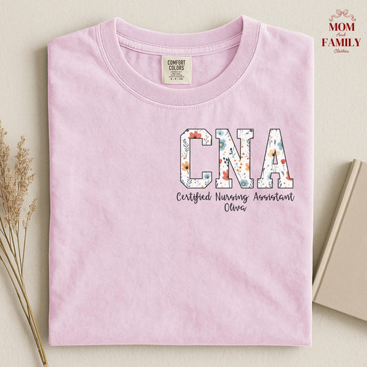 CNA Floral Shirt with Name, Certified Nursing Assistant Gift, Personalized Nurse Tee, CNA Graduation Shirt, CNA Appreciation Gift