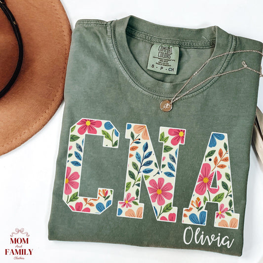 CNA Sweatshirt and Shirt  with Name, Certified Nursing Assistant Floral Crewneck, Personalized Nurse Gift, CNA Appreciation Pullover