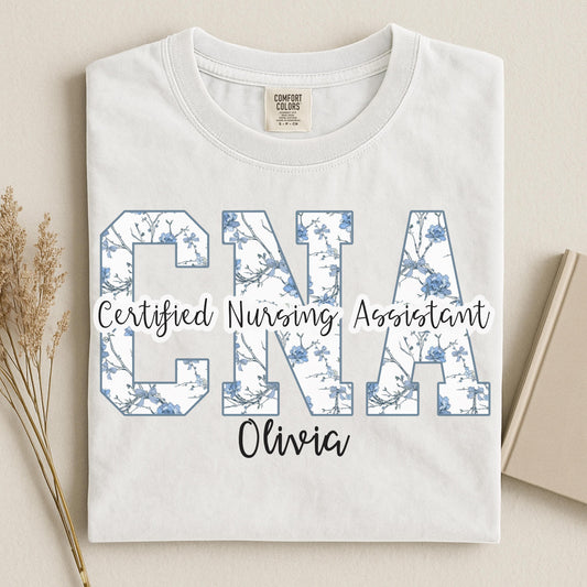 CNA Sweatshirt and Shirt  with Name, Certified Nursing Assistant Floral Crewneck, Personalized Nurse Gift, CNA Appreciation Pullover