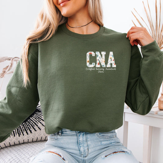 CNA Sweatshirt with Name, Certified Nursing Assistant Floral Crewneck, Personalized Nurse Gift, CNA Appreciation Pullover