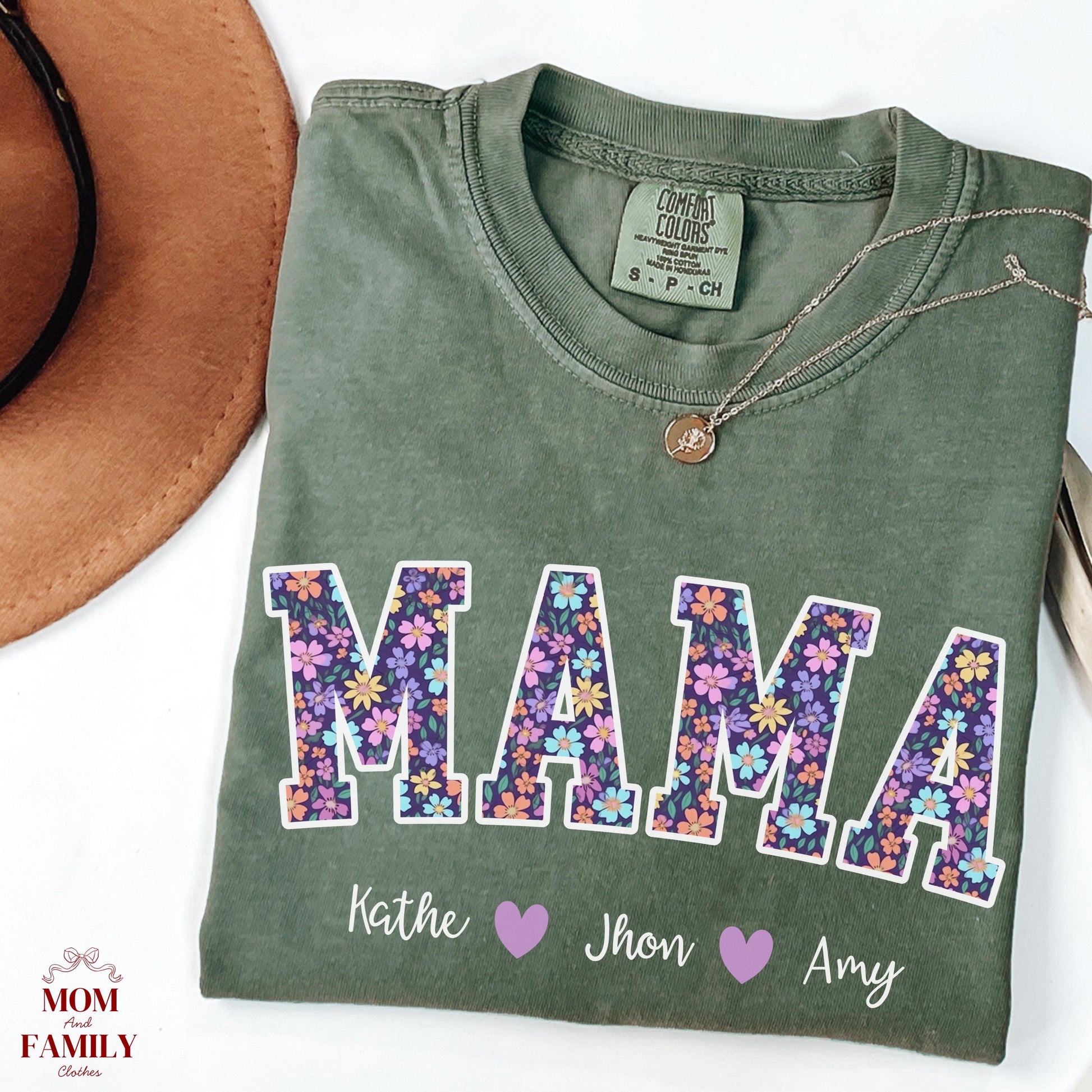 Comfort Colors® Custom Mama Or Grandma Shirt With Floral Letters, Personalized Kids Names Gift, Mother’s Day Gigi Nana Mimi Tee