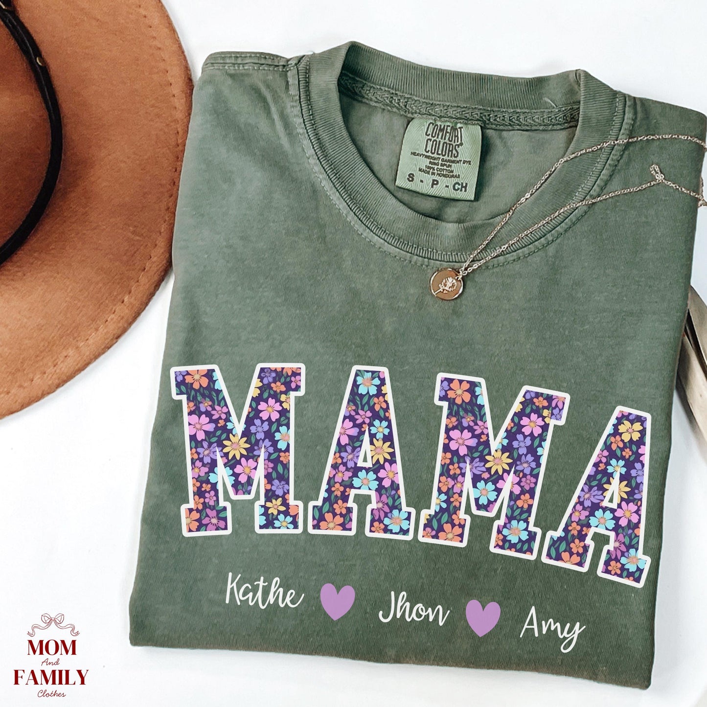 Comfort Colors® Custom Mama Or Grandma Shirt With Floral Letters, Personalized Kids Names Gift, Mother’s Day Gigi Nana Mimi Tee
