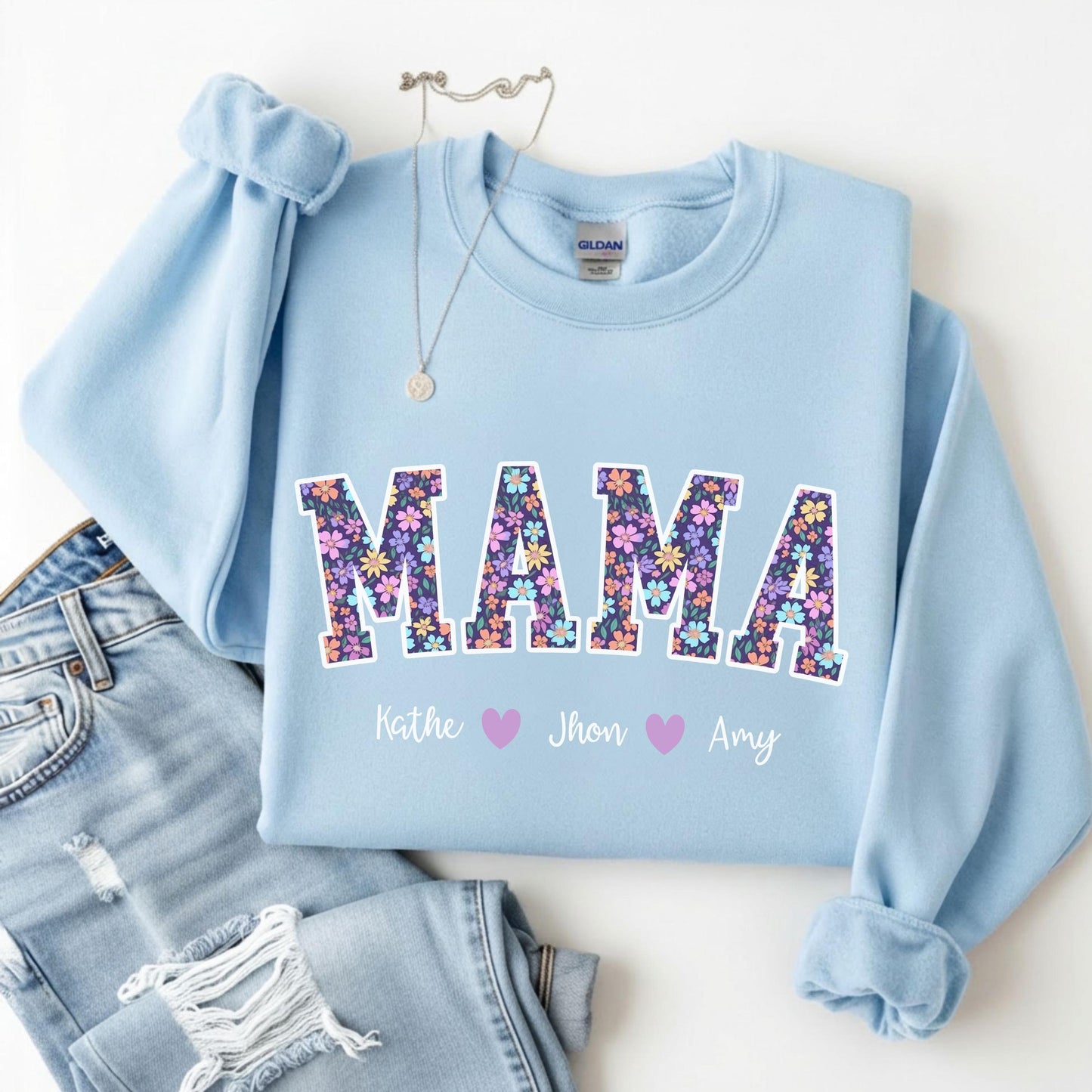 Comfort Colors® Custom Mama Or Grandma Shirt With Floral Letters, Personalized Kids Names Gift, Mother’s Day Gigi Nana Mimi Tee