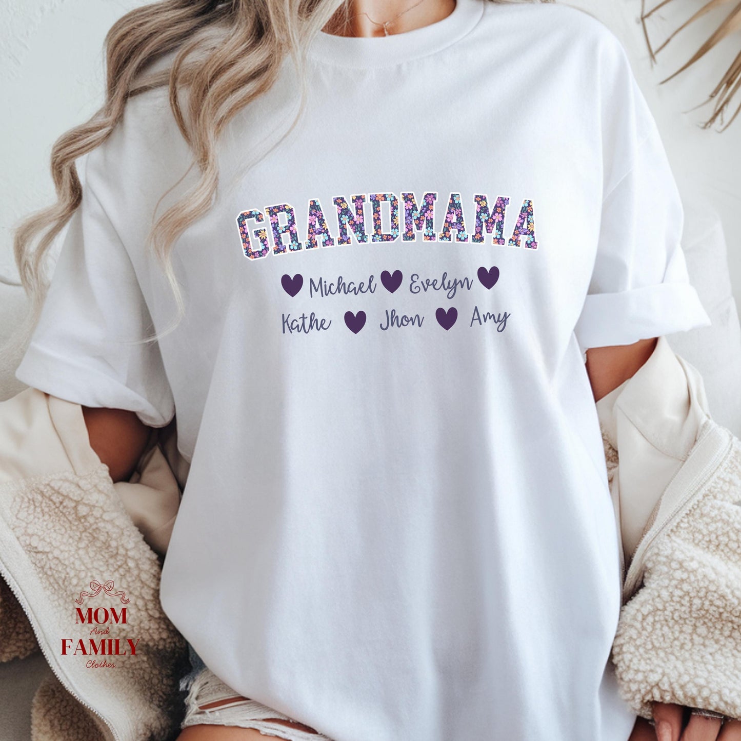 Comfort Colors® Custom Mama Or Grandma Shirt With Floral Letters, Personalized Kids Names Gift, Mother’s Day Gigi Nana Mimi Tee