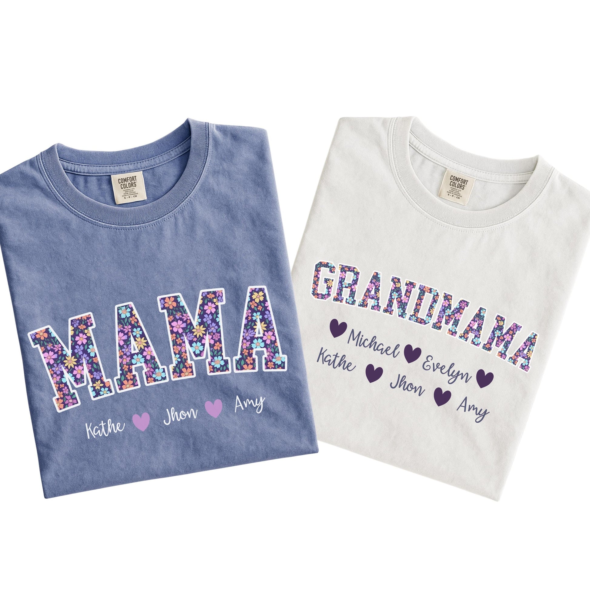 Comfort Colors® Custom Mama Or Grandma Shirt With Floral Letters, Personalized Kids Names Gift, Mother’s Day Gigi Nana Mimi Tee