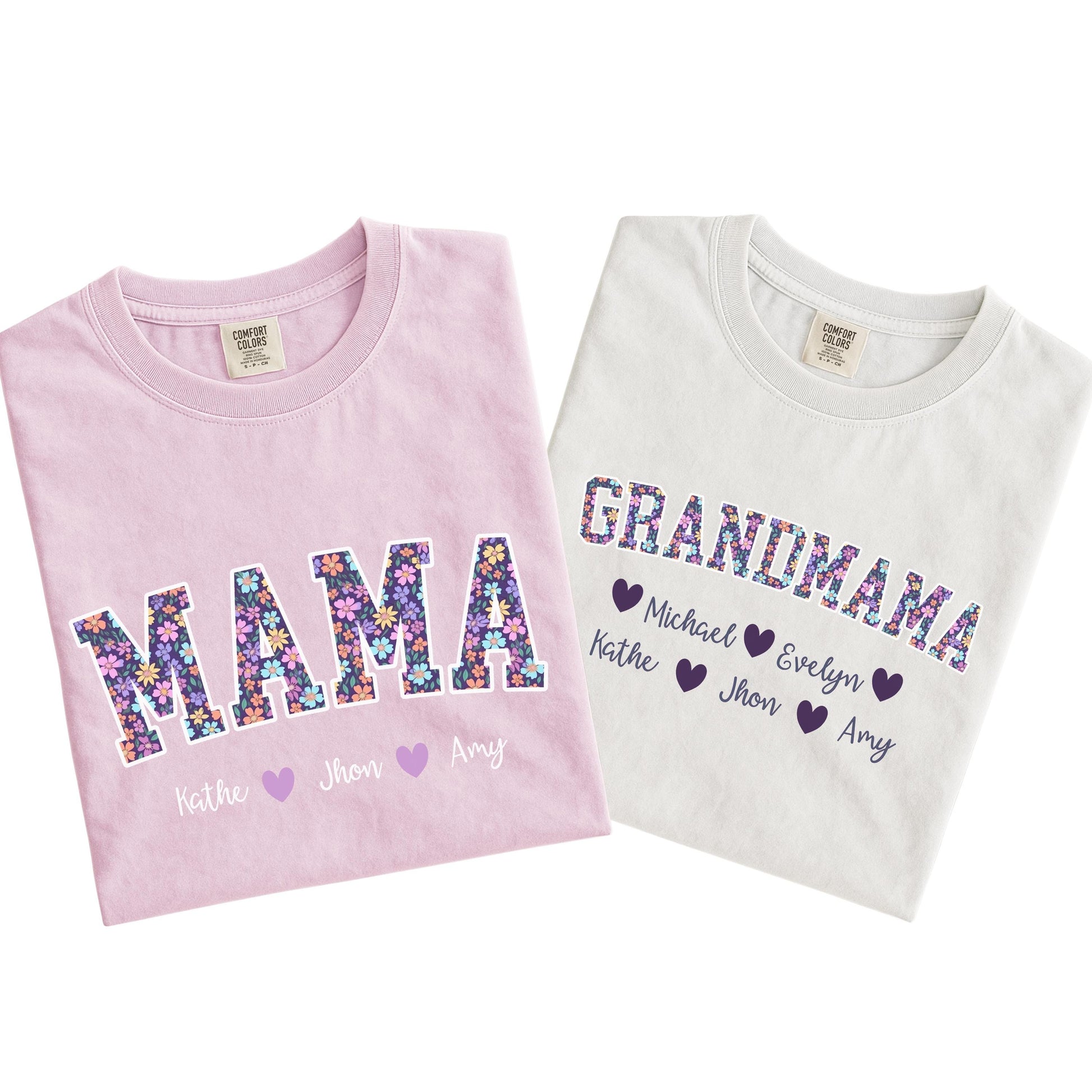 Comfort Colors® Custom Mama Or Grandma Shirt With Floral Letters, Personalized Kids Names Gift, Mother’s Day Gigi Nana Mimi Tee