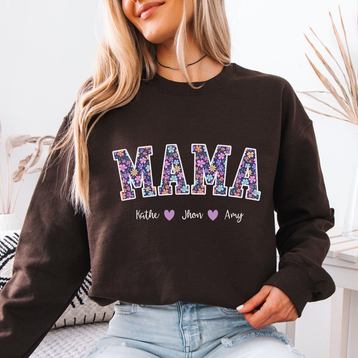 Comfort Colors® Custom Mama Or Grandma Shirt With Floral Letters, Personalized Kids Names Gift, Mother’s Day Gigi Nana Mimi Tee