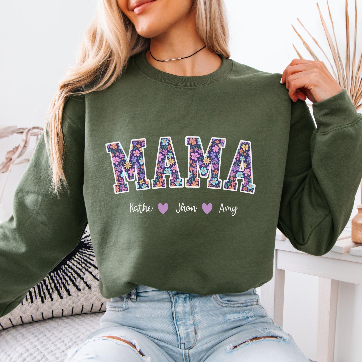 Comfort Colors® Custom Mama Or Grandma Shirt With Floral Letters, Personalized Kids Names Gift, Mother’s Day Gigi Nana Mimi Tee
