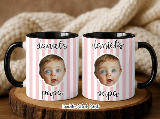Custom Baby Face Photo Mug| Personalized Striped Coffee Mug Gift for Dad, Mom, Grandparents|Cute Valentine's Gift From Baby| New Parent Gift