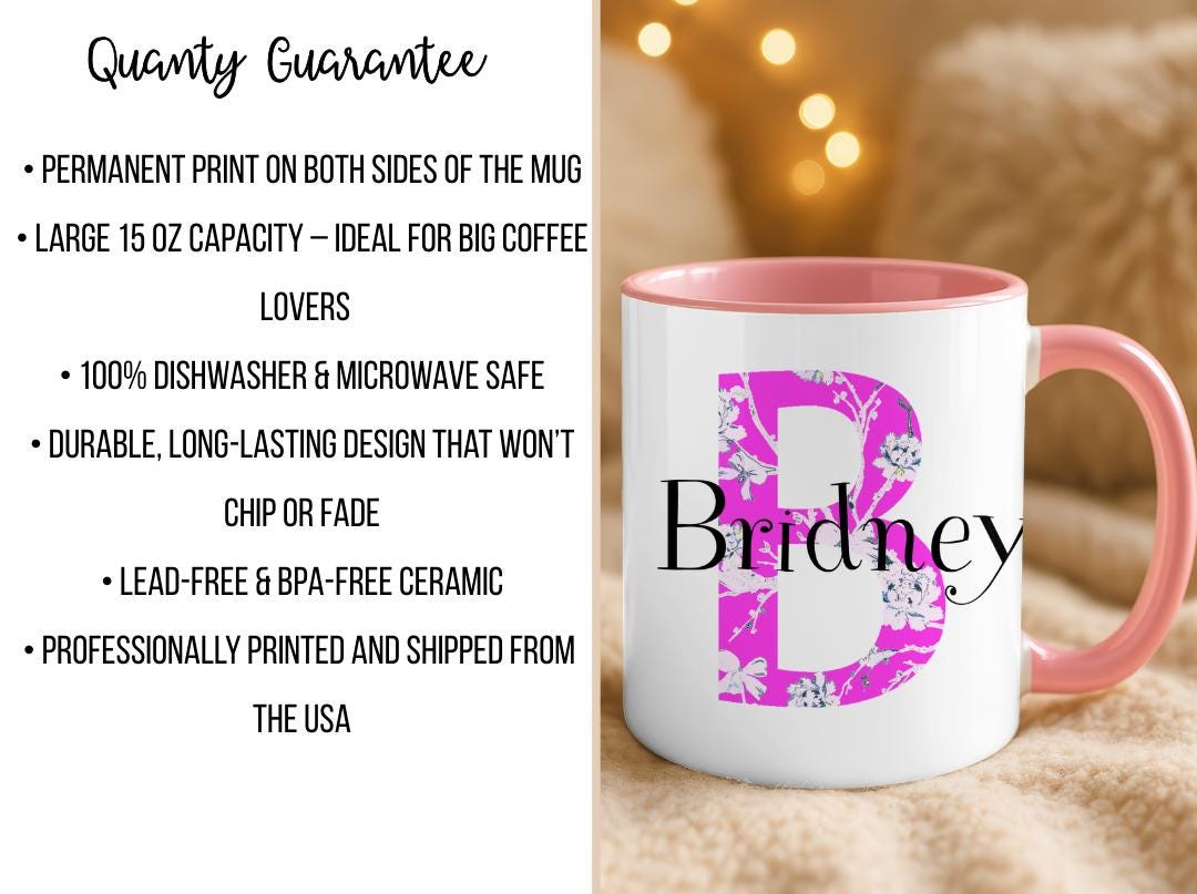 Custom Name & Initial Mug Floral | Personalized Coffee Cup with Name| Monogram Name Mug Gift| Birthday, Christmas ,Bridesmaid Gift Idea