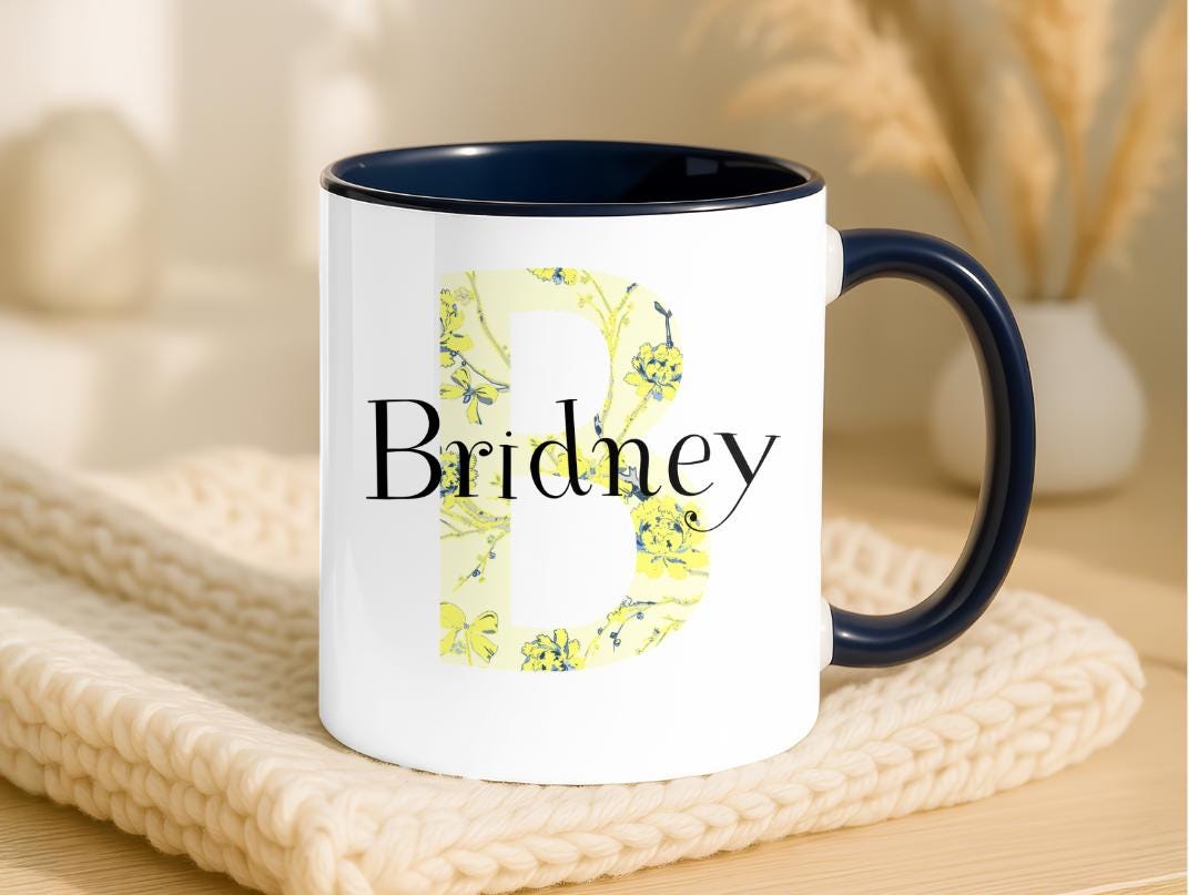 Custom Name & Initial Mug Floral | Personalized Coffee Cup with Name| Monogram Name Mug Gift| Birthday, Christmas ,Bridesmaid Gift Idea