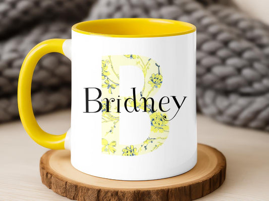 Custom Name & Initial Mug Floral | Personalized Coffee Cup with Name| Monogram Name Mug Gift| Birthday, Christmas ,Bridesmaid Gift Idea