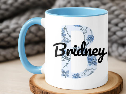 Custom Name & Initial Mug Floral | Personalized Coffee Cup with Name| Monogram Name Mug Gift| Birthday, Christmas ,Bridesmaid Gift Idea