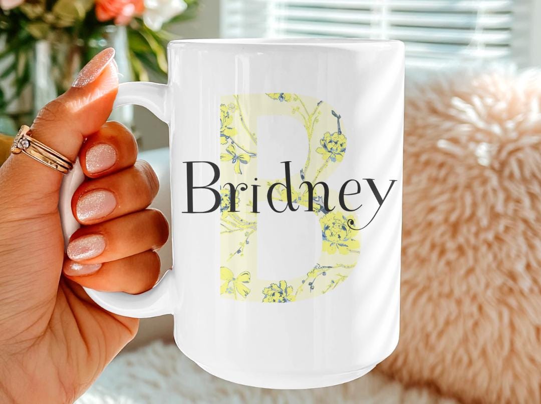Custom Name & Initial Mug Floral | Personalized Coffee Cup with Name| Monogram Name Mug Gift| Birthday, Christmas ,Bridesmaid Gift Idea
